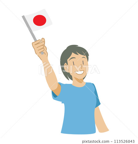 揮舞著日本國旗的女人的插圖 113526843