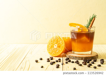 black coffee with orange and lemon juice black coffee with orange and lemon juice 113526942