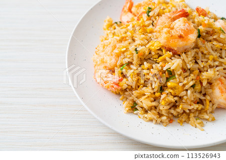 fried shrimps fried rice on plate 113526943