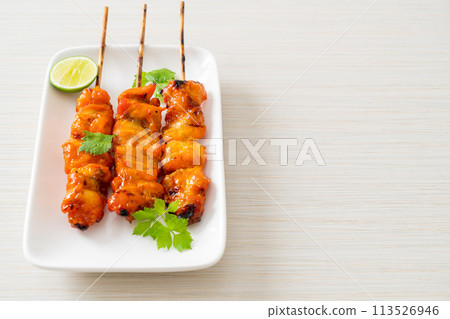 grilled chicken skewer with herbs and spices grilled chicken skewer with herbs and spices 113526946