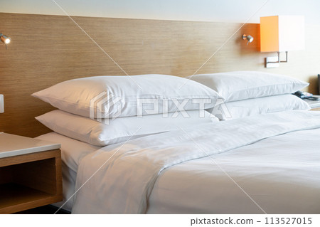 pillow on bed in bedroom pillow on bed in bedroom 113527015