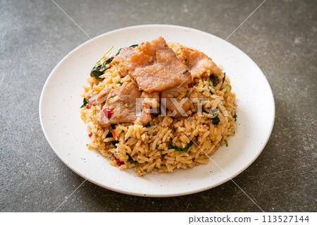 fried rice with Thai basil and pork fried rice with Thai basil and pork 113527144