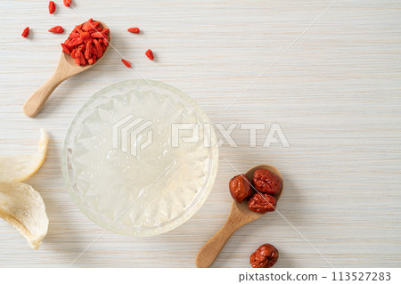 Edible bird's nest soup in glass bowl 113527283