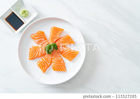 Fresh Salmon Raw Sashimi on plate Fresh Salmon Raw Sashimi on plate 113527285
