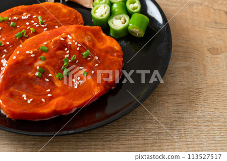 pork Korean marinated or fresh pork raw marinated with Korean spicy paste pork Korean marinated or fresh pork raw marinated with Korean spicy paste 113527517