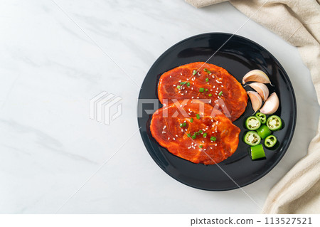 pork Korean marinated or fresh pork raw marinated with Korean spicy paste pork Korean marinated or fresh pork raw marinated with Korean spicy paste 113527521