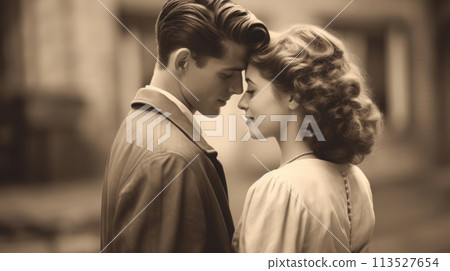 Romantic Couple Sepia Tone 1940s Style AI-Generated Image Adjusted 113527654