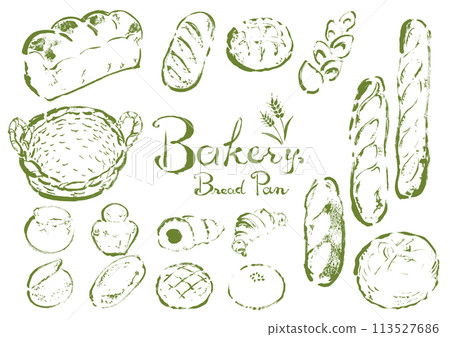各種麵包手繪插圖集線描插圖綠色 113527686