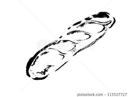 Hand-drawn illustration of French bread and baguette, monochrome line drawing 113527727