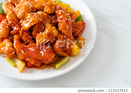 fried crispy chicken with sweet and sour sauce fried crispy chicken with sweet and sour sauce 113527815