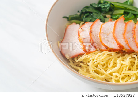 Barbecue Red Pork Noodles with Soup 113527928