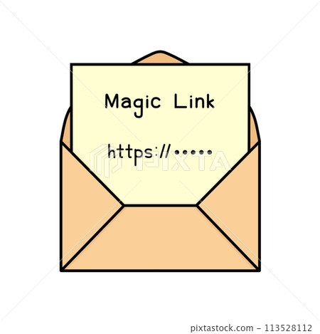 寫有魔法連結（登入 URL）的信紙和一個打開的棕色西式信封 113528112