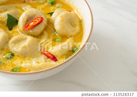 Green curry soup with Fish ball Green curry soup with Fish ball 113528317