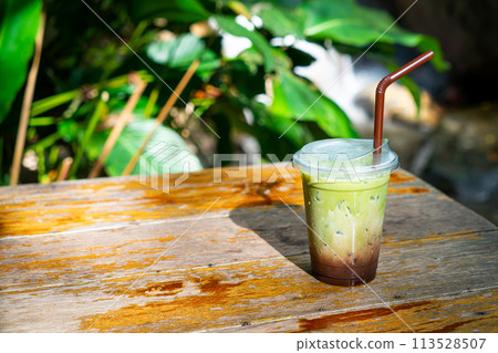 iced green tea matcha with chocolate iced green tea matcha with chocolate 113528507