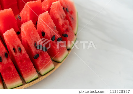 fresh watermelon sliced on plate fresh watermelon sliced on plate 113528537