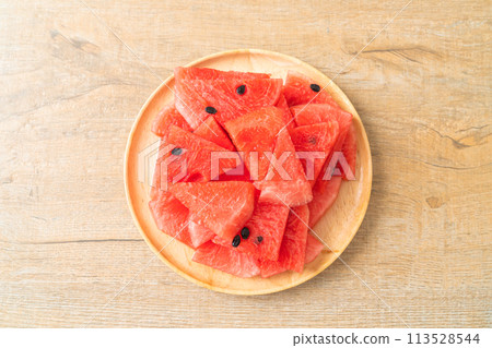 fresh watermelon sliced on plate fresh watermelon sliced on plate 113528544