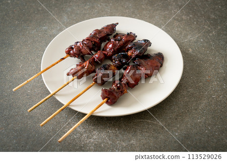 grilled chicken liver skewer yakitori serve in izakaya style grilled chicken liver skewer yakitori serve in izakaya style 113529026
