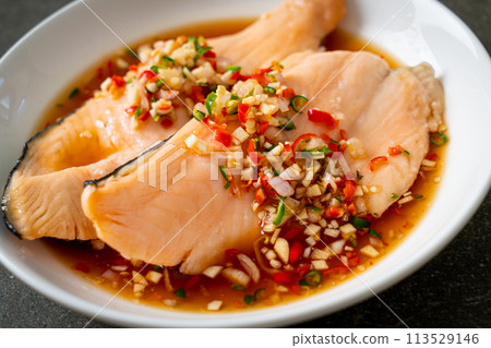 Poached Trout with Yuzu Ponzu Sauce 113529146