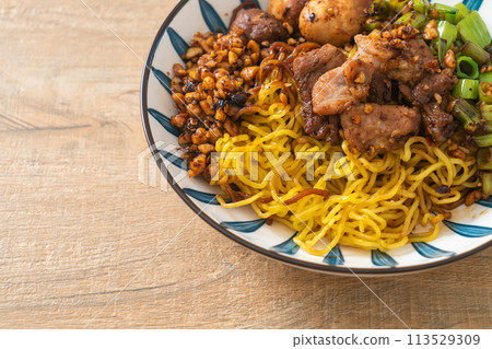 dried egg noodle with pork and meatball dried egg noodle with pork and meatball 113529309