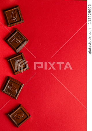 Chocolate bar pieces. Background with chocolate. Sweet food photo concept. Chocolate bar pieces. Background with chocolate. Sweet food photo concept. 113529606