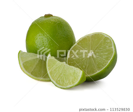 Lime isolated on white background. Lemon fruit Clipping Path.  113529830