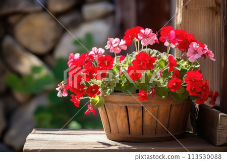 Beautiful pots with flowers. 113530088