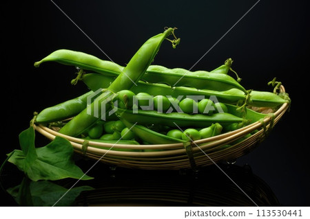 Green beans in a basket. Generative AI 113530441