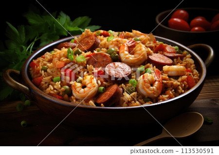 Spicy homemade Jambalaya. Generative AI Spicy homemade Jambalaya. Generative AI 113530591