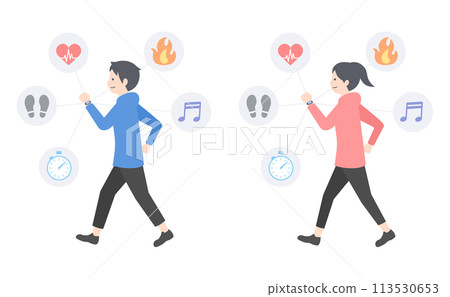 戴著智慧手錶行走的男女插畫集 戴著智慧手錶行走的男女插畫集 113530653