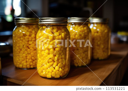 Sterilized corn in a jar. Generative AI 113531221