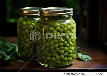 Sterilized peas in a jar. Generative AI 113531225