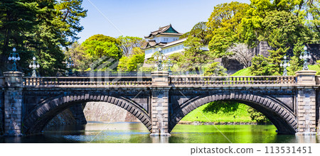 皇居（江戶城）伏見櫓和二重橋是東京的標準觀光景點【東京風景】 113531451