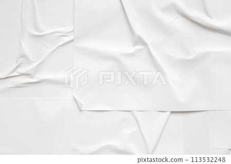 White blank crumpled and creased paper poster texture background 113532248