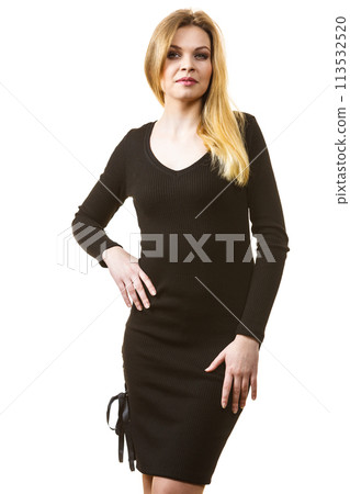 Woman wearing black dress Woman wearing black dress 113532520