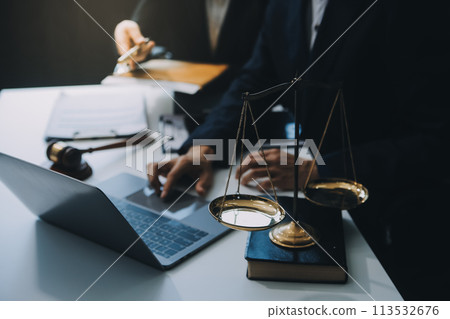 Businessman and Male lawyer or judge consult having team meeting with client, Law and Legal services concept. 113532676