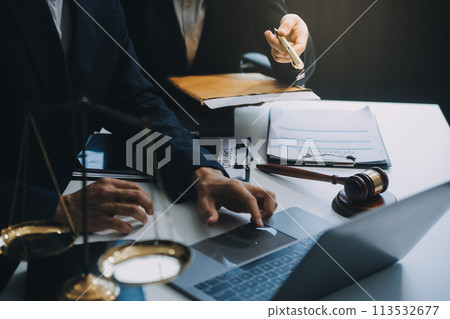 Businessman and Male lawyer or judge consult having team meeting with client, Law and Legal services concept. Businessman and Male lawyer or judge consult having team meeting with client, Law and Legal services concept. 113532677