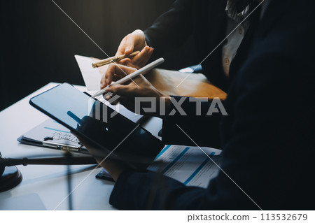 Businessman and Male lawyer or judge consult having team meeting with client, Law and Legal services concept. 113532679