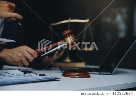 Businessman and Male lawyer or judge consult having team meeting with client, Law and Legal services concept. 113532684