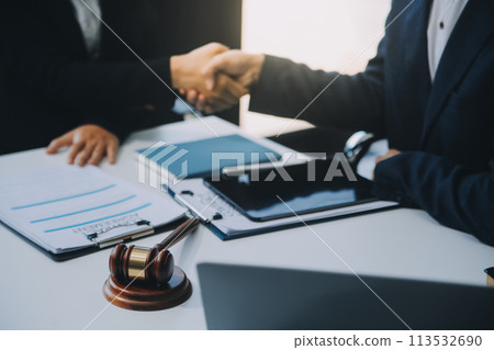 Businessman and Male lawyer or judge consult having team meeting with client, Law and Legal services concept. 113532690