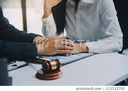 Businessman and Male lawyer or judge consult having team meeting with client, Law and Legal services concept. 113532702