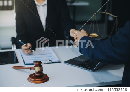 Businessman and Male lawyer or judge consult having team meeting with client, Law and Legal services concept. 113532728