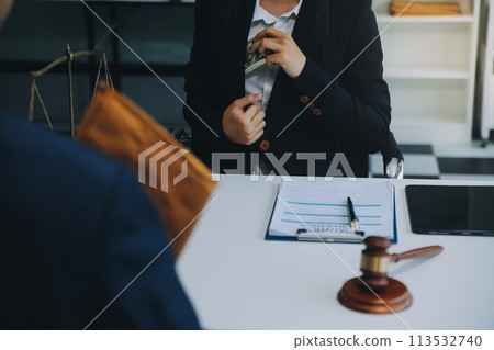 Businessman and Male lawyer or judge consult having team meeting with client, Law and Legal services concept. 113532740