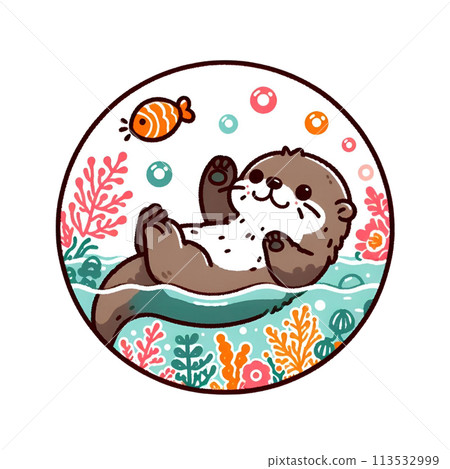 Cute sea otter playing in the sea Cute sea otter playing in the sea 113532999
