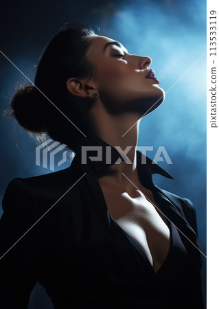 Elegance beautiful woman in business suit, tuxedo for wedding, blending professionalism with timeless bridal chic, embodying grace, style, sophistication for stunning celebration or meeting Elegance beautiful woman in business suit, tuxedo for wedding, blending professionalism with timeless bridal chic, embodying grace, style, sophistication for stunning celebration or meeting 113533119