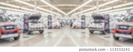 new cars in showroom interior blurred abstract background 113533241