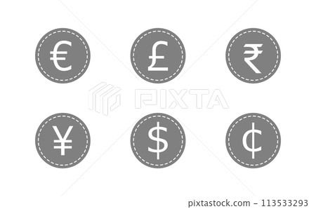 Six grey currency symbols 113533293