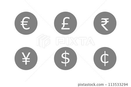 Six grey currency symbols Six grey currency symbols 113533294