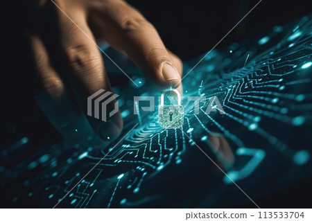 Personal data protection , digital fingerprint trace, a padlock, know your customer, kyc, k.y.c., Cybersecurity, Digital Lock on Technology Network Data Protection Background, smartphone symbol, . 113533704