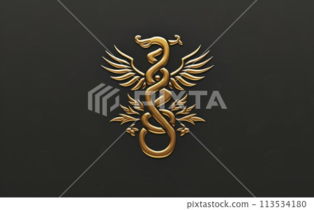 Logo healthcare excellence: banner medicine, doctors, pharmacology, hospital treatment, family doctor services, with copy space and vitruvian man for vip promotion 113534180