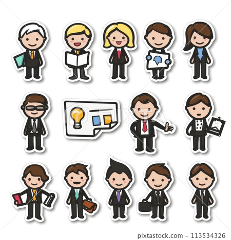 Business finance marketing cartoon sticker, playful illustrations on white background, isolated and cut out, offering whimsical depictions of financial concepts for engaging marketing materials. Business finance marketing cartoon sticker, playful illustrations on white background, isolated and cut out, offering whimsical depictions of financial concepts for engaging marketing materials. 113534326
